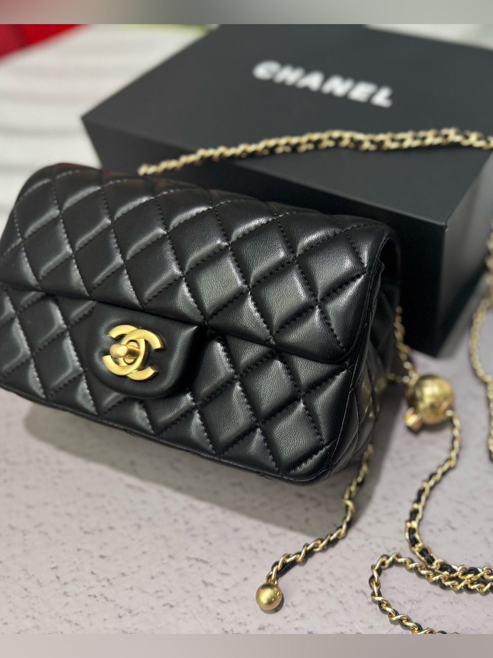 CHANEL Black Quilted Lambskin Mini Shoulder Bag with Gold Hardware